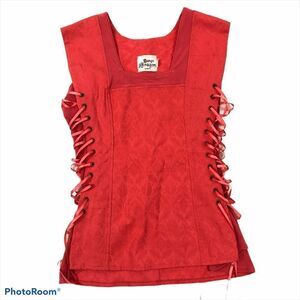 Design Aragon Jacquard‎ Coral Lace Up Blouse Small
